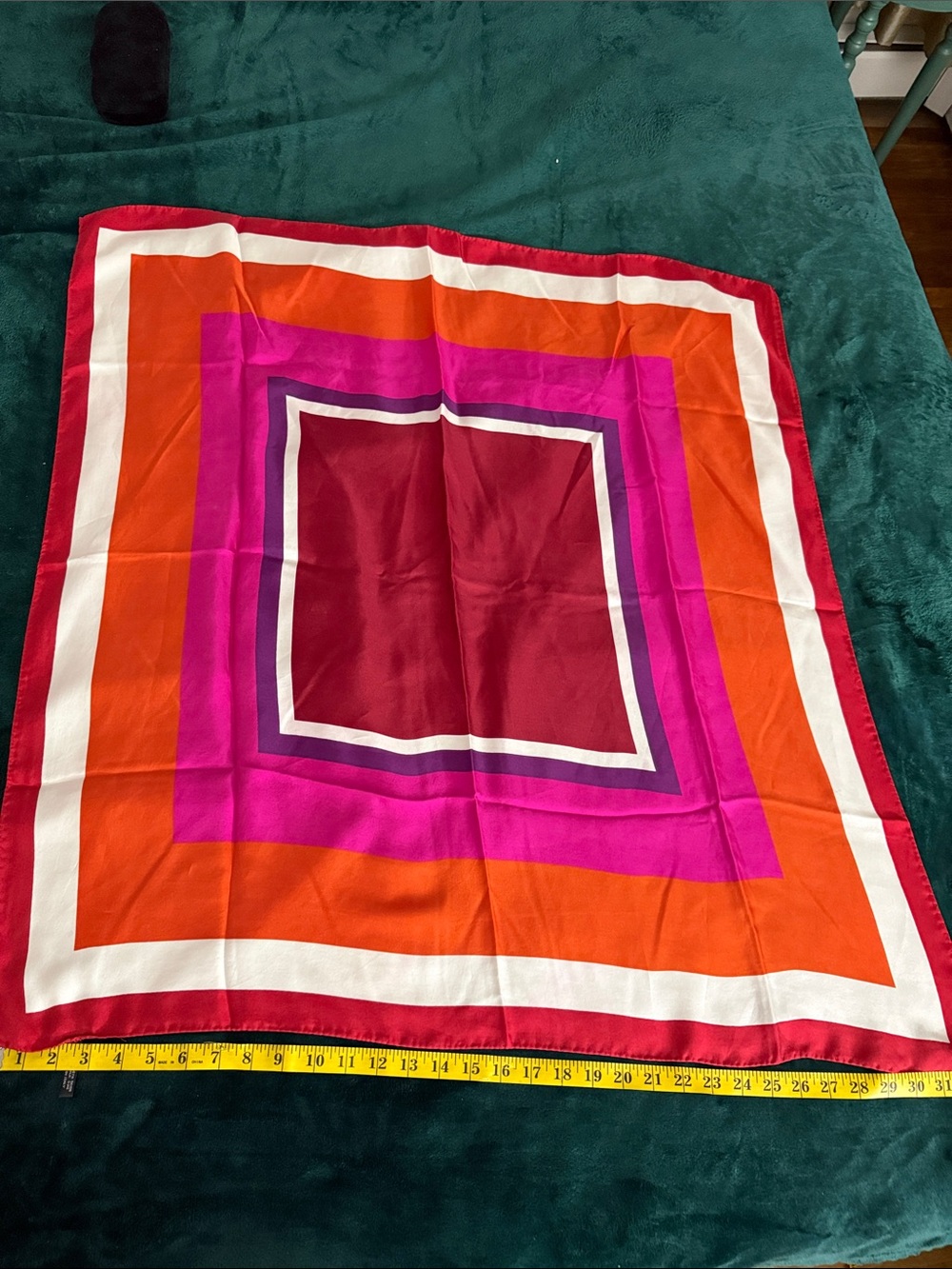 Silk scarf Vibrant Geometric Square Throw in Red, Orange & Pink